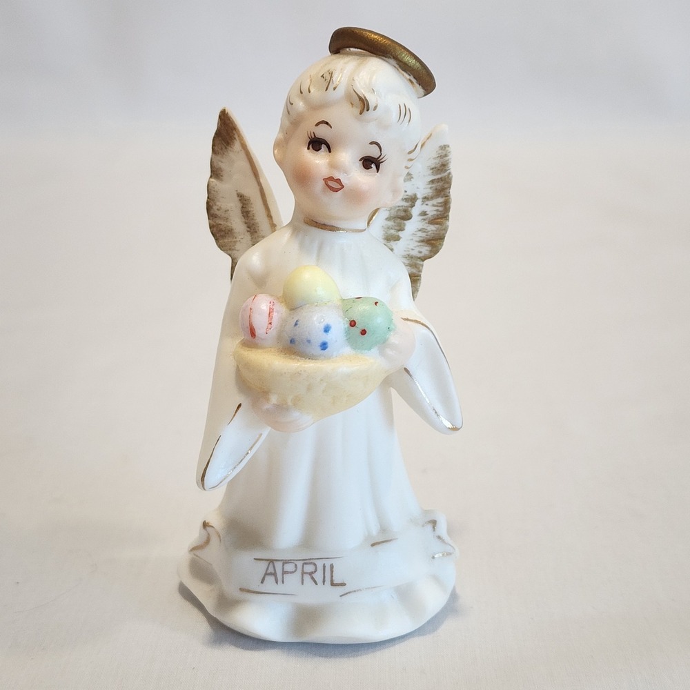 Lefton April Birthday Angel Figurine 1952 Vintage Easter Eggs Porcelain Japan